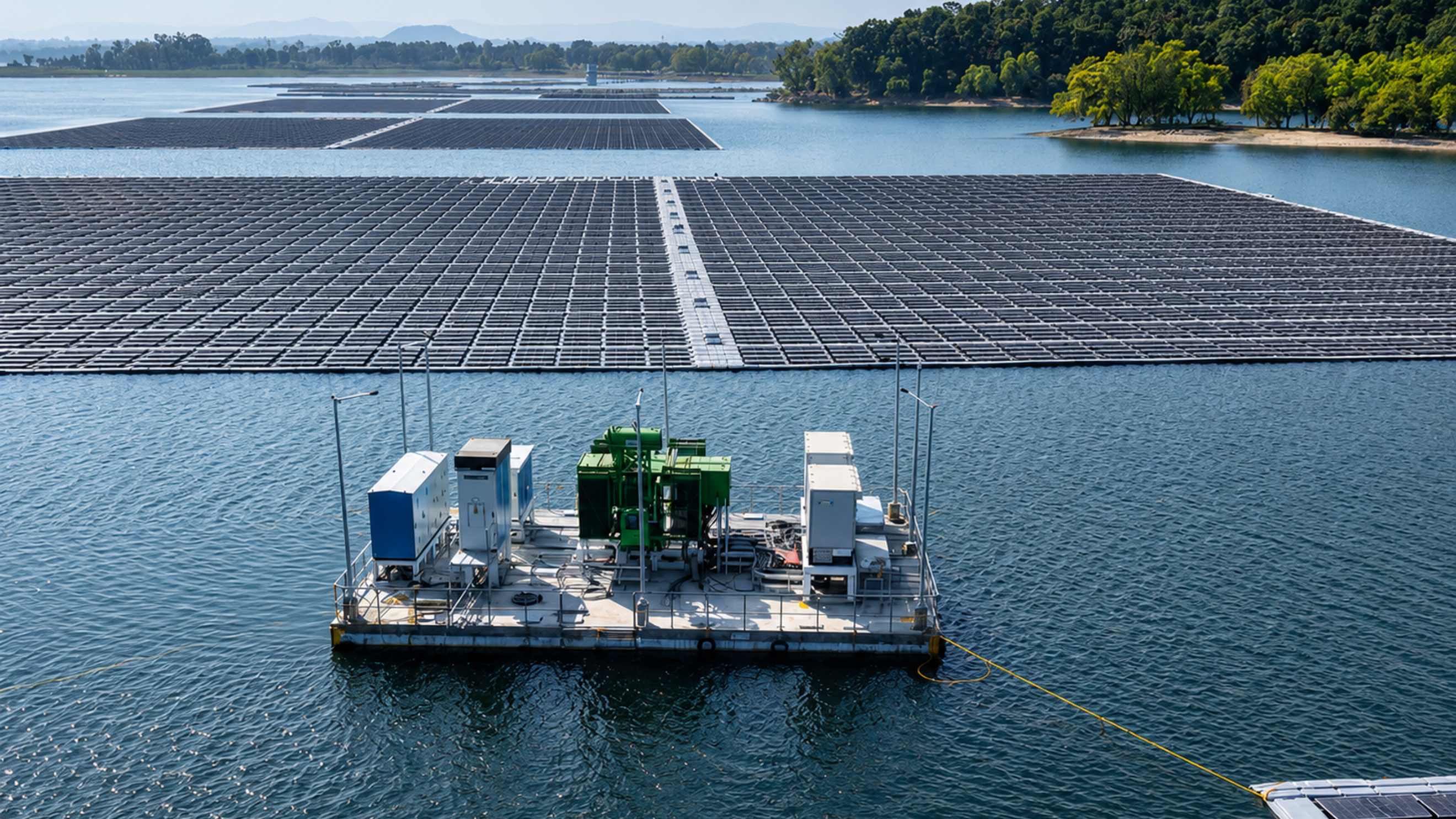 Large scale floating solar array installation